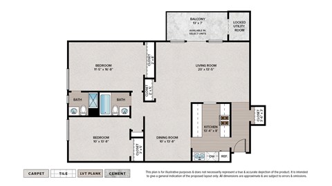 Floor plan for 2 beds, 2 baths, 1150 sqft